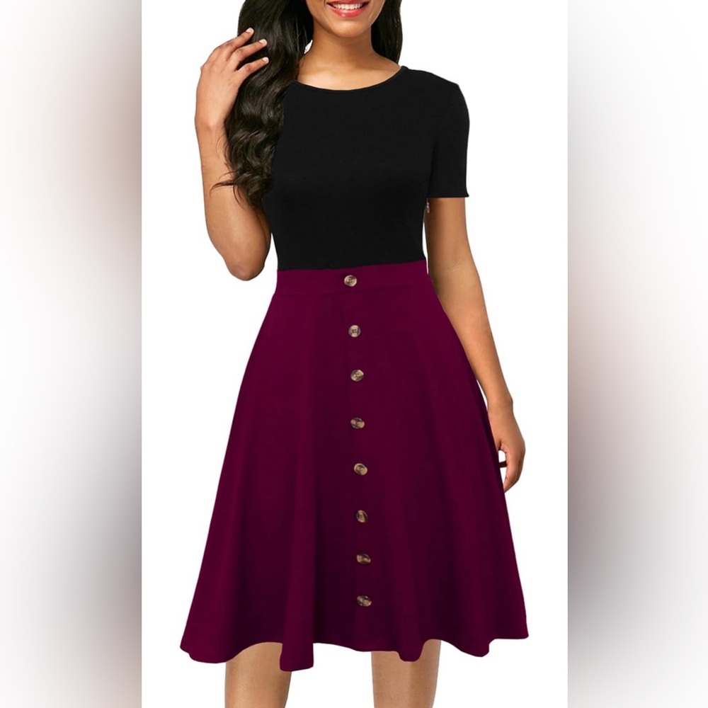 Short Sleeve Colorblock Sundress Knee-Length A-Line Casual Party Swing Dress